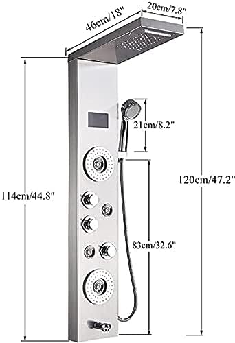 Sistema de columna de ducha con panel LED, pantalla de temperatura, jets y funciones múltiples, acabado en níquel cepillado miniatura 2