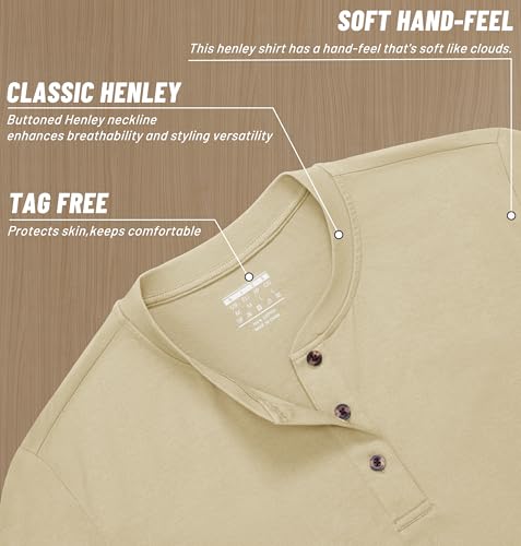 Image of MAGNIVIT Men's Long Sleeve Henley Shirts Cotton 3-Button Spring Casual T-Shirts Solid Color Soft Basic Tops 2026