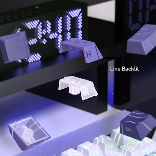 Image of dagaladoo White /Purple Keyboard keycaps,Double Shot PBT keycaps Topographic | Shine Through custom key caps,Side Print,Cherry Profile keycaps for most MX switch Mechanical Keyboard