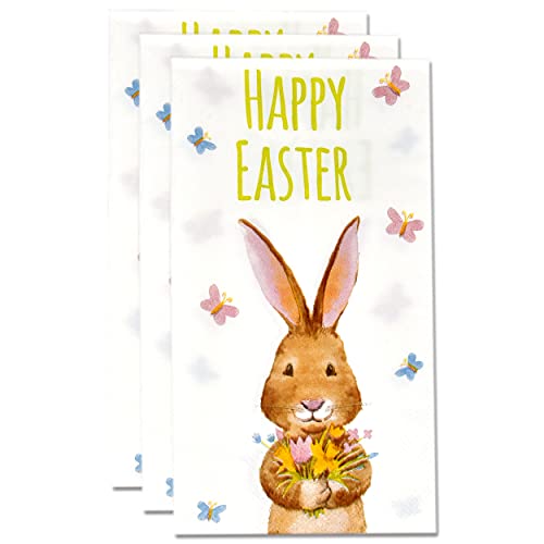 100 Count Happy Easter Guest Napkins 3 Ply Disposable Paper Pack Elegant Holiday Party Dinner Guests Hand Towel Napkin Spring Bunny Rabbit Butterfly Design For Gym Toilet Bathroom Decorative Towels #TOP3