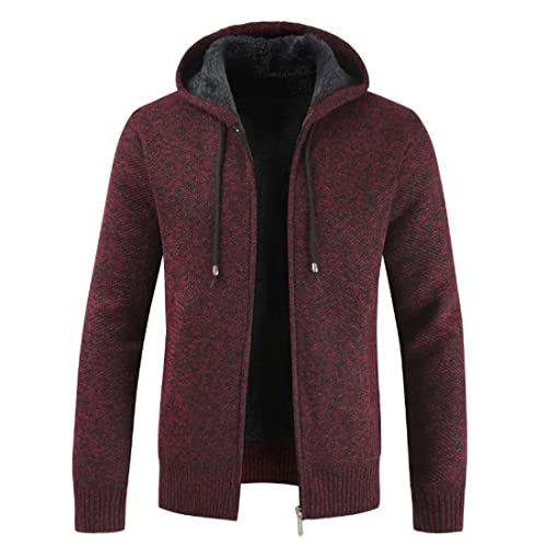 Image of Kinkia Men's Zip Up Hoodies Casual Long Sleeve Full Zipper Sherpa Fleece Lined Knit Cardigan Sweater Jacket with Pockets