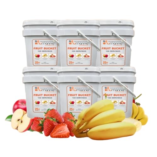 Numanna Freeze-Dried Fruits 6-Pack Bucket &ndash; 600 Servings, 12 lbs | Apples, Bananas & Strawberries | Healthy Snack for Everyday Use, Emergency & Survival Meals | Durable Packaging, 25+ Year Shelf Life | Made in USA