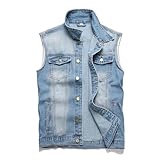 SormGuum Men's Denim Vest battle vest With Lapel Sleeveless Button Pocket Slim Fit Fashionable Retro Men's Jean Vest Jacket
