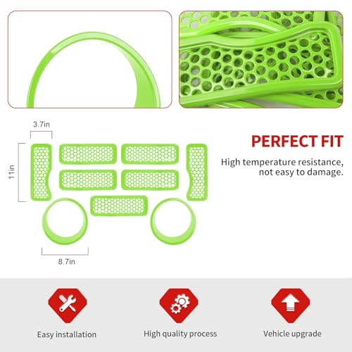 Image of 9PCS Headlight Cover & Front Grill Mesh Inserts Compatible with Jeep Wrangler JL JLU 2024+, NOT FIT JL Sport /Sport S (Green)