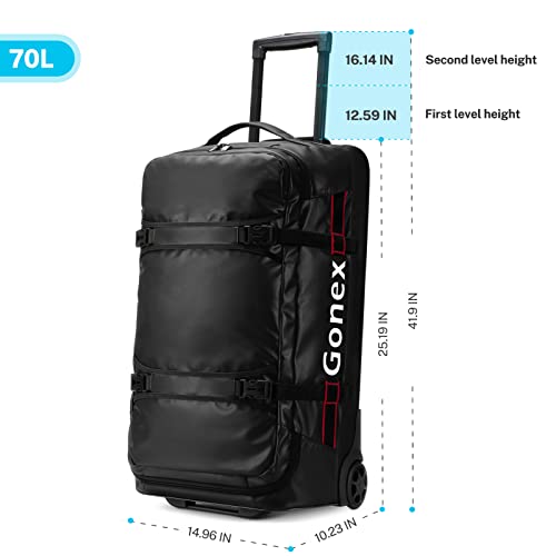 Gonex Rolling Duffle Bag with Wheels, 70L Water Repellent Wheeled Travel Duffel Luggage with Rollers 26 inch, Black