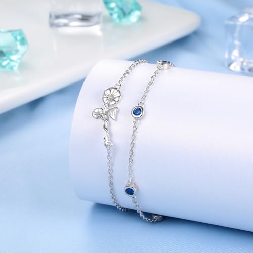 MANBU Birthstone Birth Flower Bracelet for Women: Sterling Silver double Layer Chain Birthstone Bracelet Birthday Gift for Teen4