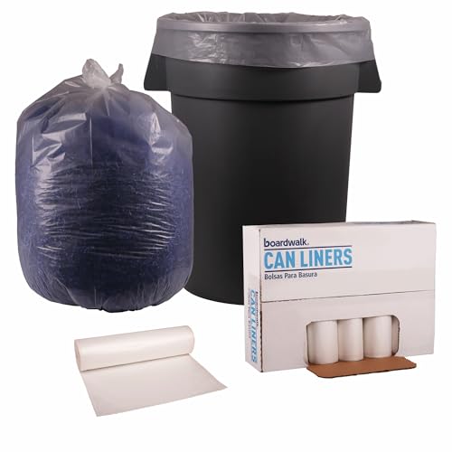 Image of Boardwalk Recycled Low-Density Polyethylene Can Liners, 60 Gallon Garbage Bags, 1.1 mil, 38 inch x 58 inch, Clear, 10 Bags /Roll, 10 Rolls /Carton