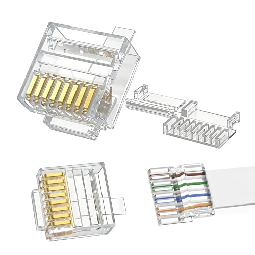 Jadaol 20-Pack Cat6 RJ45 Connectors (Cat6 Ends / RJ45 Modular Plugs/Ethernet Plugs/Network Connector) for 30/32AWG Flat Cable, 8P8C with Load Bar, T568B Wiring, Gold-Plated for Reliable Connection