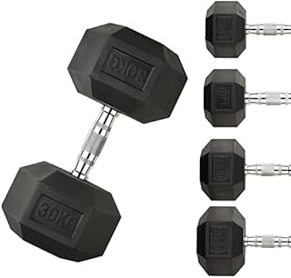 Dumbbells Set Heavy Weights Hex Dumbell Set Hexagonal Rubber Dumbbell with Metal Handles Anti-Rolling for Weightlifting Bodybuilding Exercise Fitness Workout Training Home Gym 5-30kg Single & Sets