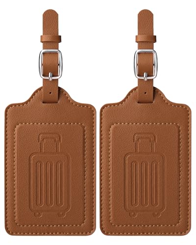 Image of Teskyer Luggage Tags, Thick & Durable, Easy to Identify, Privacy Protection, TSA Approved Travel Essentials Suitcase Tags - 2 Pack, Brown