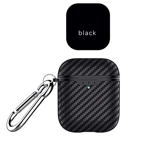 Ici-Rencontrer Compatible With Earbuds Case Airpods 1 & 2, Cool Carbon Fiber Grain Military-Grade Anti-Drop Flexible Tpu Earphone Anti-Finger Protector With Keychain Black #TOP2