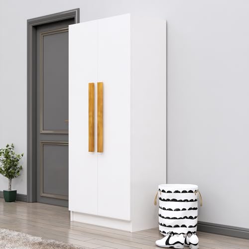 Image of Bniture 2 Door Wooden Wardrobe for Bedroom | Almirah for Clothes with 4 Shelves, Engineered Wood Wardrobe for Clothes | Cupboard for Bedroom (46D x 80W x 182H CM) | 3 Years Warranty (Frosty White)