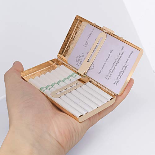 Retro Metal Cigarette Case Box -Double Sided Spring Clip Open Pocket Holder for 14 100s Cigarettes, Credit Card Holder Protective Security Wallet for Men and Women (Golden)