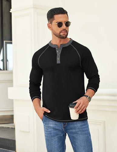 COOFANDY Mens Henley Shirts Long Sleeve Casual Button V Neck T-Shirt Lightweight Fashion Pullover Shirts2