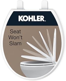 KOHLER 20111-0 Brevia, Slow Close Toilet Seat, Round Toilet Seat, Grip-Tight Bumpers Quick-Attach Hardware, White