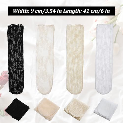 4 Pairs Womens Lace Sheer Slouch Socks, Mesh Laces Trim Sock, Women's Lace Ankle Socks, Nylon Loose Ankle High Stockings for Women2