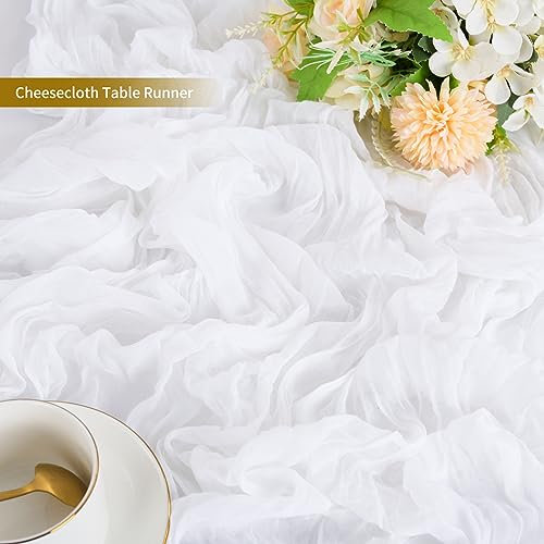 20 Pack White Table Runner 10Ft Cheesecloth Table Runner Boho Gauze Table Runners Romantic Long Sheer Fabric Cheese Cloth Table Runners for Wedding Party Bridal Shower(White) by ABKLESACH - Used condition - Image 3