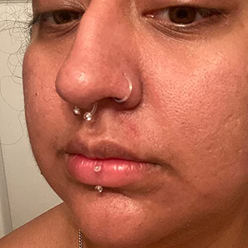 QWALIT Clear Nose Rings Studs L Shape Piercing Retainer Flexible Nose Bone Flesh Skin Color Nostril Piercing Retainer for Work 18g 20g Flat Top4