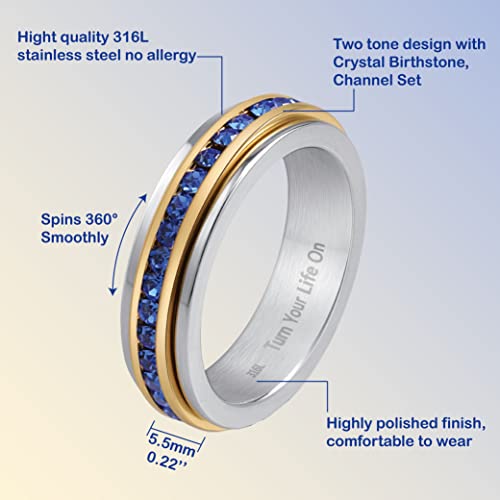 Muses Art Design Fidget Rings, Anxiety Rings, Spinner Rings, Band Rings with Birthstone, Stainless Steel, Women and Men, Meditation Rings, Thumb Rings, Stress Relieving and Anxiety Reducing4