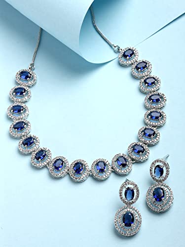 Image of Karatcart Silver Tone Green American Diamond Studded Necklace Set for Women