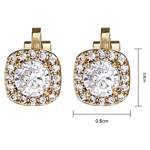 Dainty Cubic Zirconia Ear Cuffs, Sterling Silver Plated Hypoallergenic Non-Piercing Cartilage Earrings Clip, Round Crystal Stud Earrings For Women Girls (Golden) #TOP1