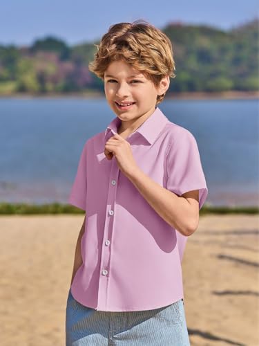 Image of Haloumoning Boys Short Sleeve Dress Shirts Button Down Formal Uniform Shirt