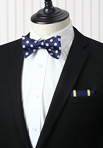 Hisdern Bow Ties For Men Polka 3Pcs Mixed Self-Tie Bow Tie And Pocket Square Set Classic Formal Tuxedo Wedding & Party Bowtie #TOP1