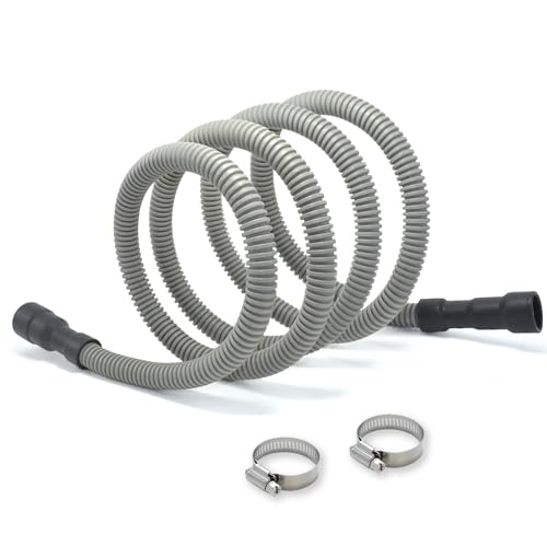 Universal Dishwasher Drain Hose - 12 Ft Discharge Hose - Corrugated and Flexible Dishwasher Hose Drain Replacement with Clamp