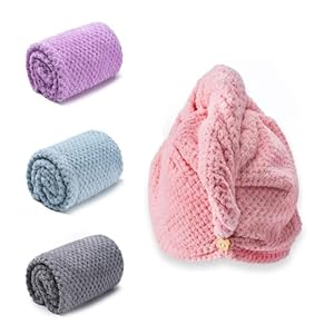Hair Towel Wrap, 4 Packs 9.8 x 25.6 Inch Towel Turbans for Wet Hair, Dry Hair Towel, Headbands for Curly and Long Hair – Bathroom Must-Have for Ladies