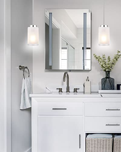 Eidonta 1-Light Brush Nickle Pendant Light Fixture Modern Pendant Light Lantern Hanging Light Fixtures With White Linen Glass Shade For Kitchen Island Entryway Dining Room Hallway Over Sink 2 Pack #TOP1