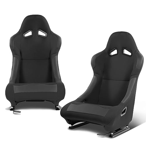 DNA MOTORING Pair of Universal Fixed Back Racing Seats with Bottom Mount Sliders, 21.5