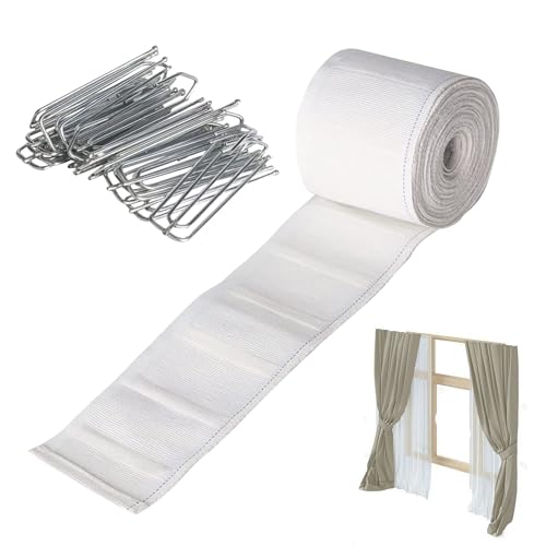 Cortinas de cinta adhesiva: cinta de pliegue de tela, juego de gancho de drapeado ajustable | Accesorio de cortina decorativa, herramienta de cortinas versátil, equipo de pleno resistente para la esqu