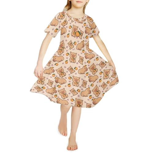 Renewold Girls Dresses Kids Dress Casual Short Sleeve Skater Dress Size 3-14 Years Child2