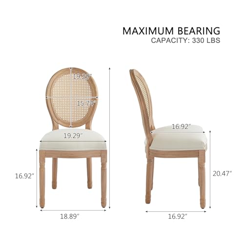 Image of Virabit French Dining Chairs Set of 4, Hand-Woven Rattan Farmhouse Upholstered Dining Chairs with Curved Backrest and Beautifully Carved Solid Wood Frame for Living Room, Kitchen, Restaurant