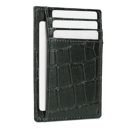 Image of Genuine Leather Slim Card Holder Wallet for Men - Premium and Stylish Card Holder with Capacity for 7-10 Cards and Currency Compartment - Stylish and Functional Leather Wallet - Green