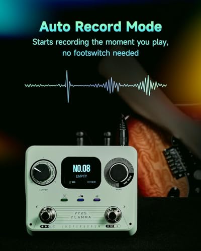 Image of FLAMMA FF20 Looper Pedal Drum Machine, Drum Looper Guitar Pedal with Screen, 300 Min Recording, 220 Drum Grooves, 100 Loop Slots, Time Stretch, Auto Record, USB & Headphone Out, for Guitar and Bass