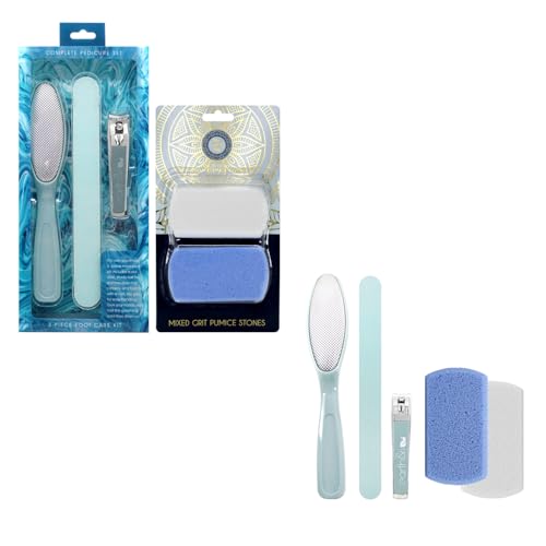 Earth & I ブルーペディキュアキット 5個入り カルス除去用フットヤスリ かかとスクラバー 足用カラスリムーバー 足用ペディキュアツール 爪切り 爪切り 足やすり