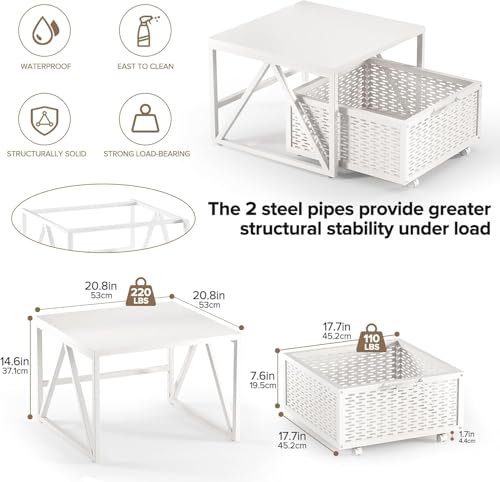 Image of 65513 Mini Fridge Stand with Storage, Heavy Duty Utility Cart with Drawer Basket,Night Table, Kitchen Trolley Mobile Fridge Stand with Swivel Wheels for Dorm,Office,Home,White