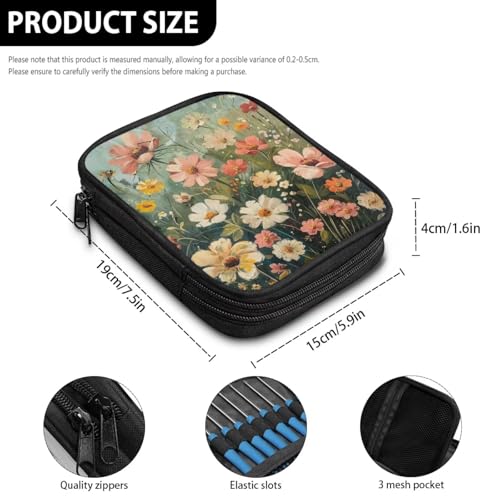 Image of Crochet Hook Case Fancy Floral Crochet Hook Holder Portable Crochet Hook Storage Bag with Web Pockets Suitable for Crochet Needles /Knitting Accessories