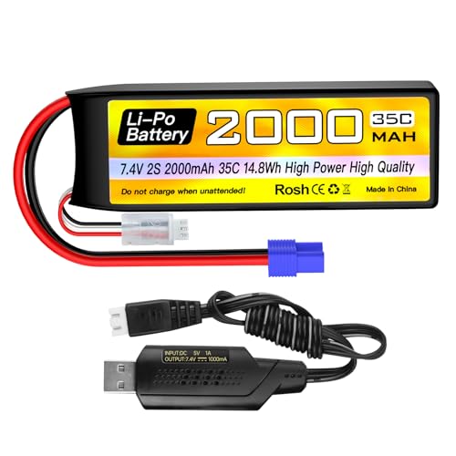 7.4V 2000mAh 2S Lipo Batteria 35C con spina EC2 con cavo di ricarica USB per RC Auto Camion RC Barca RC Quadcopter FPV Drone
