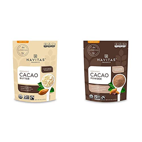 Navitas Organics Cacao Butter, 8Oz. Bag - Organic, Non-Gmo, Fair Trade, Gluten-Free & Keto & Cacao Powder, 8Oz. Bag — Organic, Non-Gmo, Fair Trade, Gluten-Free #TOP5