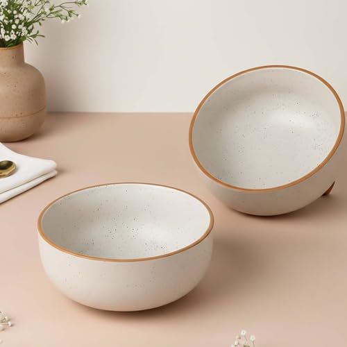Image of The Earth Store White Matte Large Ceramic Bowl Set of 2, 800 ML | Microwave & Dishwasher Safe Serving Bowl for Mixing | Perfect for Serving Salad, Cereal, Noodle, Pasta | Home & Restaurant Use