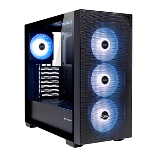UNYKAch Caja ATX Revelat Mesh Black – Torre Gaming con 4 Ventiladores ARGB, USB 3.0 & USB C Gen2, Lateral de Cristal Templado, Soporta Tarjetas gráficas hasta 425 mm y refrigeración líquida 360 mm