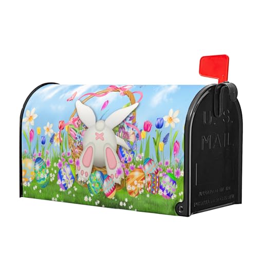 Image of Easter Mailbox Covers Magnetic Standard Size 18x21 Inches Easter Colorful Egg Bunny Basket Mailbox Cover Happy Easter Floral Mailbox Cobrt Wraps Post Letter Box Easter Cover for Holiday Garden Yard