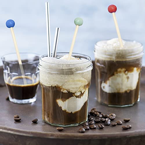 Datingshiny 200Pcs Wooden Rock Candy Sticks Coffee Drink Stirrer Sticks With Colored Balls 5.9 Inch Disposable Eco-Friendly Wood Swizzle Sticks For Tea Hot Or Cold Beverages #TOP4