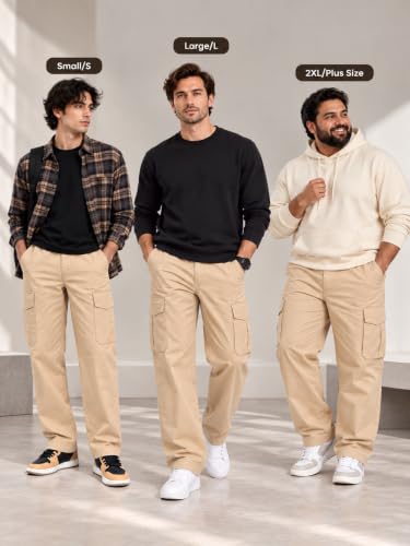 Image of GRECIILOOKS Men Loose Low-Rise Baggy Cargo Pants - Cotton Trousers with Adjustable Drawstring Waist - Casual Streetwear Utility Cargos