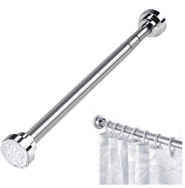Stainless Steel Telescopic Shower Curtain Rod Heavy Duty Adjustable Tension Rod No Drilling Rustproof Extendable Shower Curtain Pole for Bathroom Window Closet & Wardrobe (60-103CM Silver)