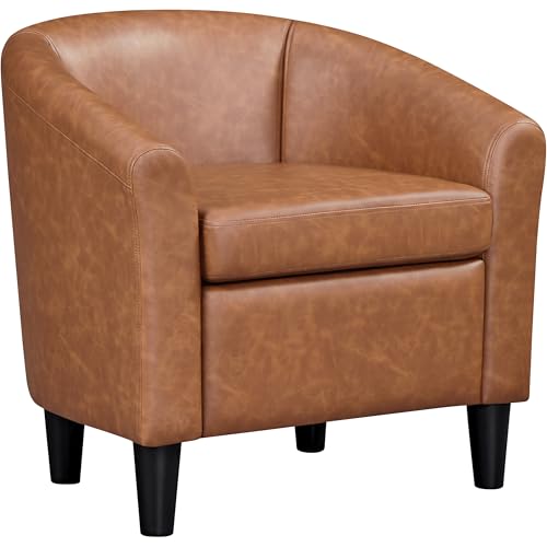 Topeakmart Accent Chair, PU Leather Modern Barrel Chair Club Armchair with Soft Padded for Living Room Bedroom, Brown