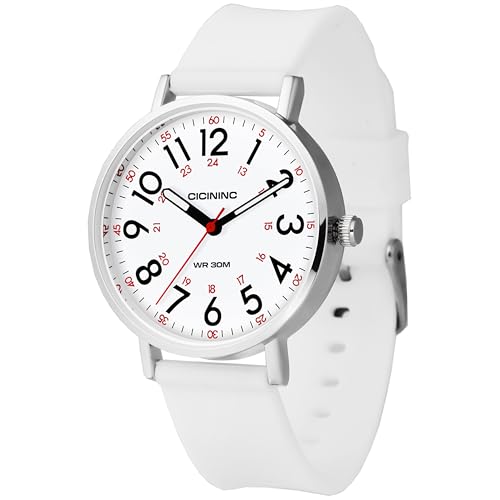 Watch with Second Hand Nursing for Women, Analog Watches for Nurses, 12/24 Hour Military Time, Easy Read Dial, Colorful Silicone Band