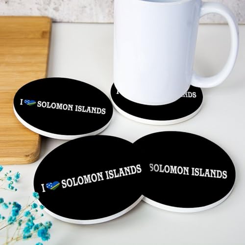 Lot de 4 dessous de verre ronds avec drapeau national des îles Salomon - Motif drapeau national des îles Salomon - Tapis de tasse en céramique pour décoration de cuisine, protection de table basse